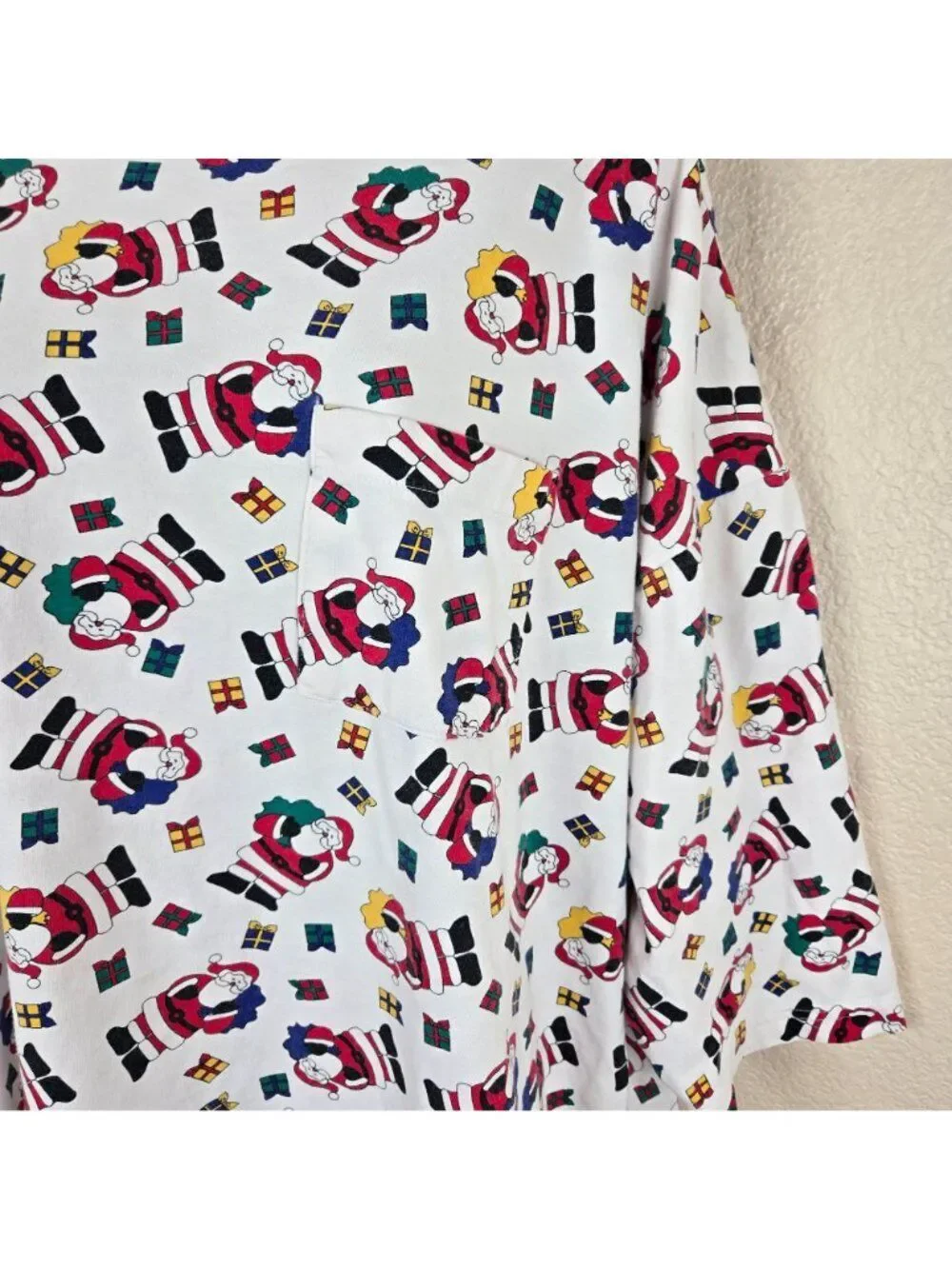 Vintage Christmas Santa Claus Nightgown White Multi Holiday Sleepwear Women’s XL